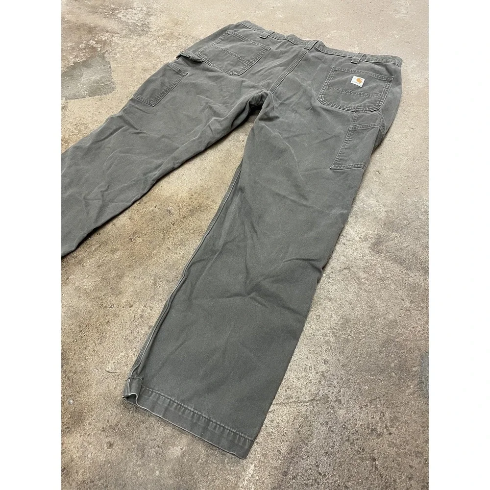Carhartt Pants Mens‎ 42x32 Gray Relaxed Fit Canvas Carpenter Work B324 DFE
